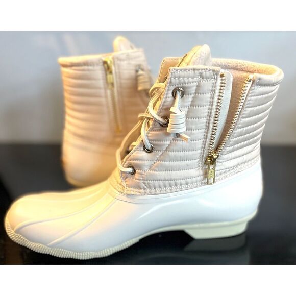 New Sperry Top Sider Saltwater  Ivory Chevron Quilted Shaft Nylon Duck Boots 10 - Picture 7 of 11